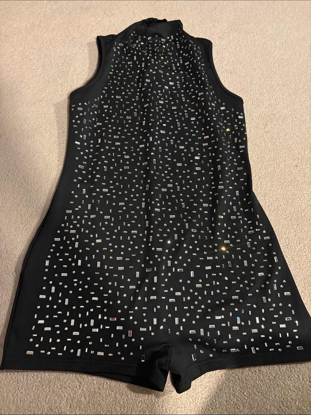Women’s Black Sleeveless One-Piece with Sparkle Embellishments